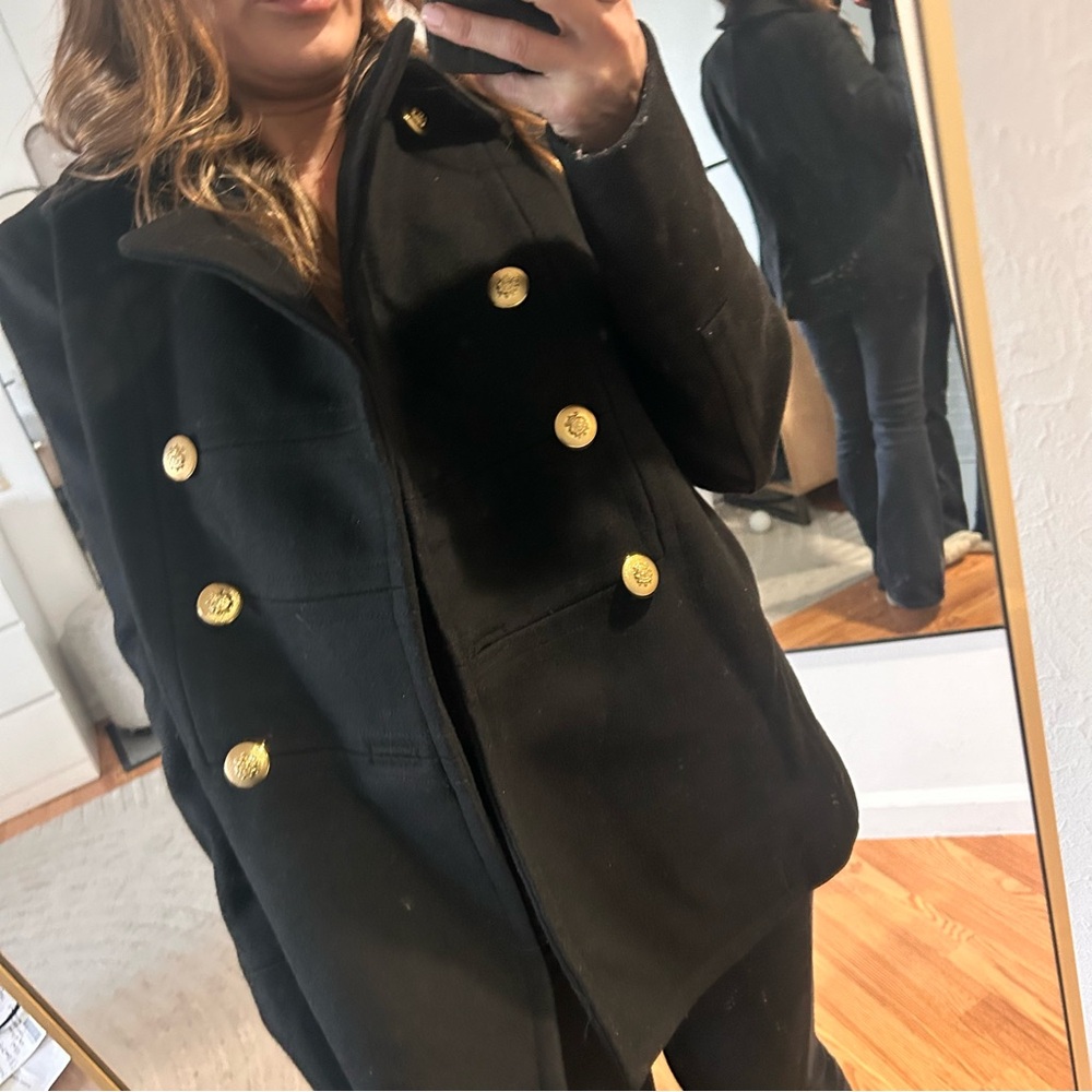 Marc Jacobs Black Coat with Gold military vintage style gold buttons s 2 - Picture 11 of 12